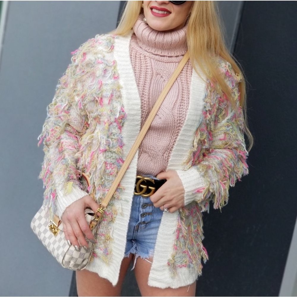 PLAYFUL DOLLZ SHAG FRINGE SWEATER CARDIGAN - Picture 2 of 4